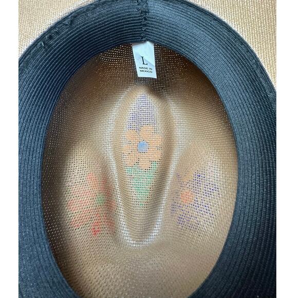 BOHO Hand Painted Artesian Mexican Straw Fedora Hat Floral Birds Artsy SZ Large - Picture 9 of 16